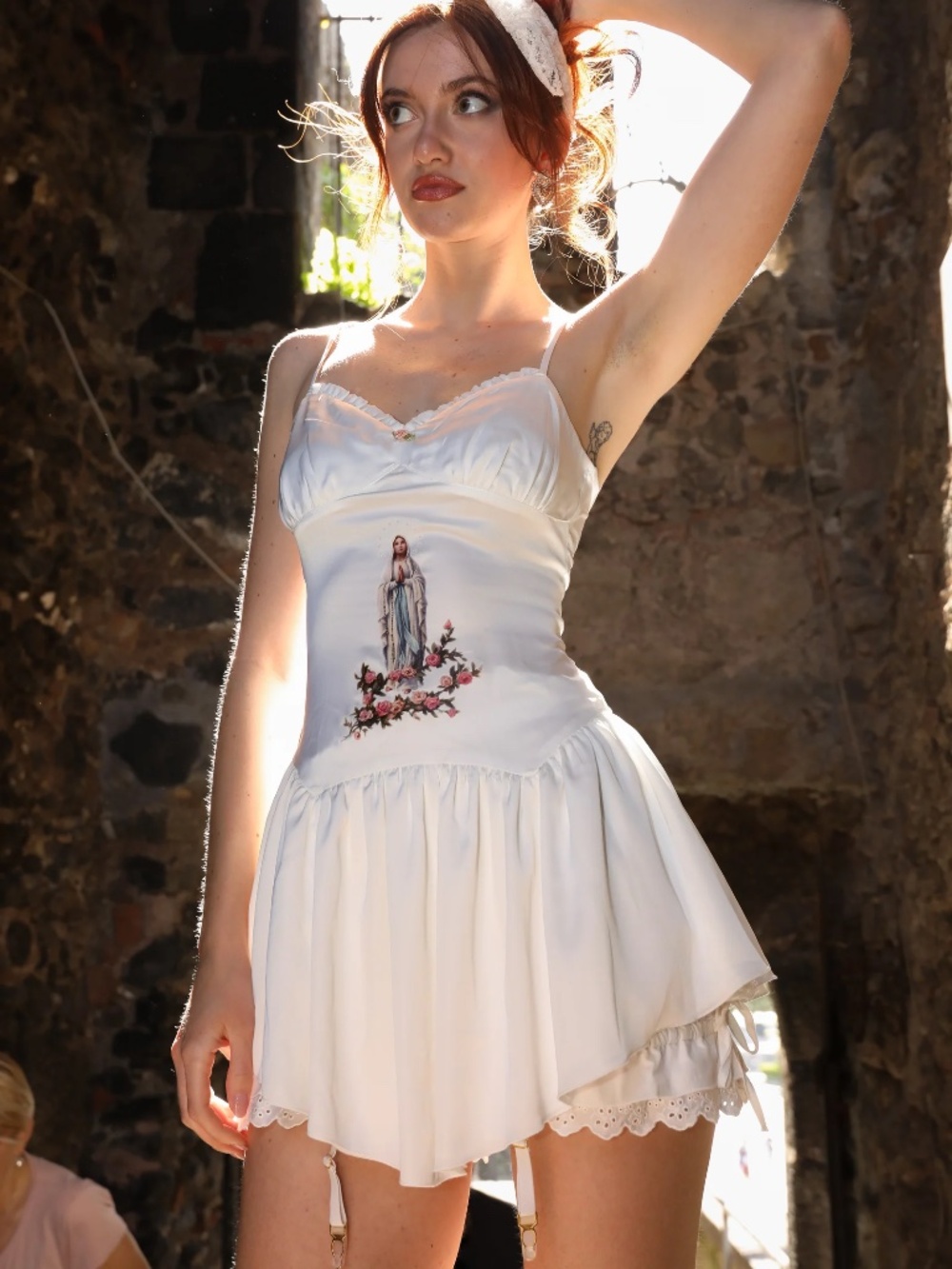 Serpenti White Satin Mother Mary Mini Dress